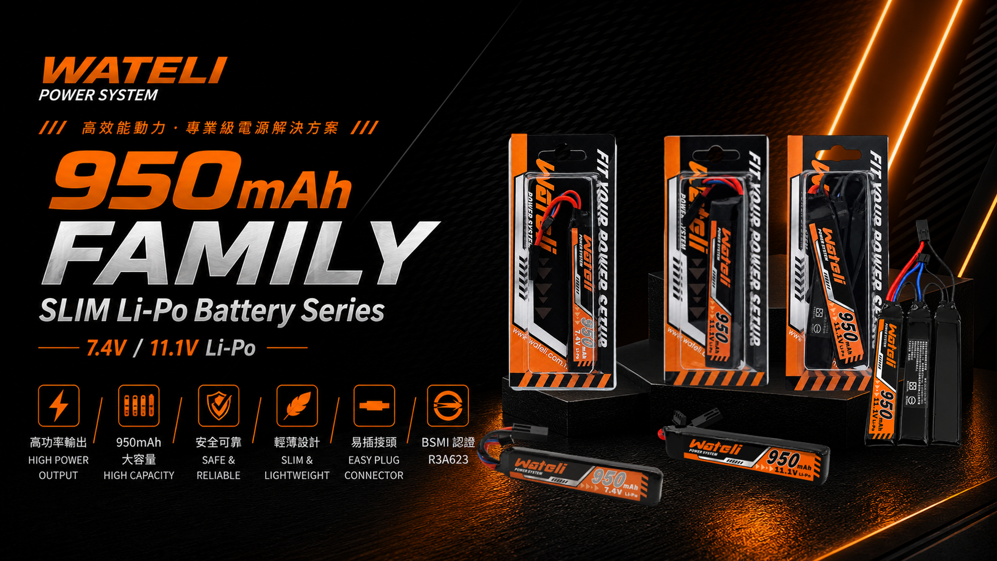 WATELI 950mAh FAMILY SLIM Li-Po Battery Series